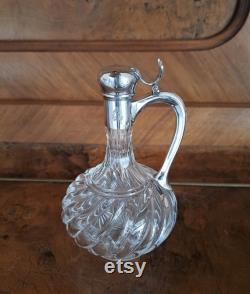 Small maritime crystal glass carafe with silver-plated outfit 1950s Christofle Hamburg-Amerika-Linie