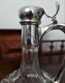 Small maritime crystal glass carafe with silver-plated outfit 1950s Christofle Hamburg-Amerika-Linie