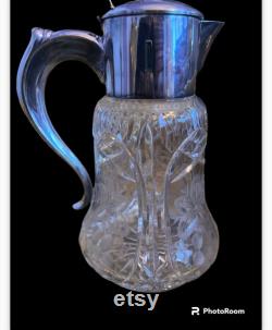 Stunning German Art Nouveau Style Cold Duck Huge Decanter Carafe Cut Crystal Silver Plated Beautiful 12