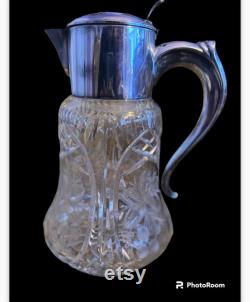 Stunning German Art Nouveau Style Cold Duck Huge Decanter Carafe Cut Crystal Silver Plated Beautiful 12