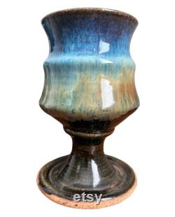 Stunning Vintage Stoneware Drip Glaze Carafe with 6 Goblets Beautiful Blue Pottery