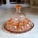Stunning, Vintage, French, Art Deco, Rose, Depression Glass Eau-de-vie Carafe Set With Tray. Circa 1930's 40's