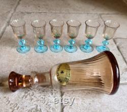 Stunning, vintage, French, Art Lorrain, Amber and blue glass, Service Liqueur Carafe set by Verreries Lorraines Crystal. Circa 1950's 60's
