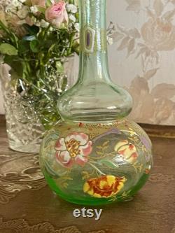 Superb little blown glass decanter. Hand painted. Art Nouveau.Early XX century. France.