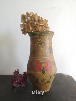 Terracotta Vintage earthenware clay handmade pottery jug bottle water wine oil circa 1930-40's Hungarian, Pot, Flask, Drink Cup Vase Decor