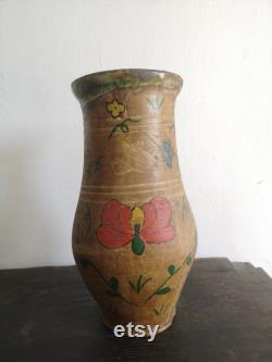 Terracotta Vintage earthenware clay handmade pottery jug bottle water wine oil circa 1930-40's Hungarian, Pot, Flask, Drink Cup Vase Decor
