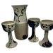 Three Stoneware Goblets And Carafe Studio Pottery Grapes Vines Handpainted Signed