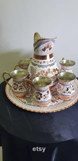 Traditional Pure Copper Jug Set,Copper Mug Set,Handmade Copper Water Bottle Set,Cups for Thanksgiving Dinner, Kitchen Decor,Christmas Gift