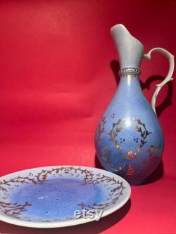 Traditional Turkish tile real gold mixed paint handcrafted jug and saucer