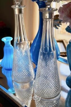 Two antique French Crystal Glass Carafes bottles