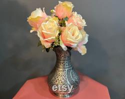 Unique Flower Design Copper Vase, Handmade Stylish Copper Decor, Carved Carafe, Decorative Copper Jug, Inlaid Water Pitcher, Bed Side Decor