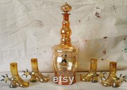 Unique Gift Funny Gift Set Carafe and 4 shots Glass Whiskey Brandy Decanter Halloween Decor 700 ml USSR Vintage Glass Handmade Glass Cups