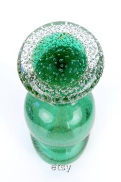 Veronese mouth-blown and bubbled crystal decanter, green and gold Interior decoration Design Murano Italy
