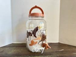 ViNTAGE Rare WESTERN COWBOY Sun Tea Jug W SPoUT Ranch Pattern GLaSS JaR WATER Pitcher Southwest Design 1960 s Miner Container Incorporated