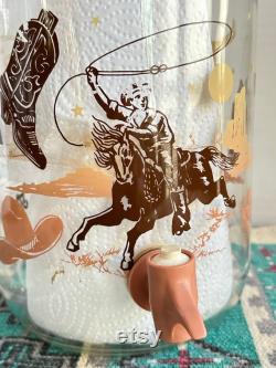 ViNTAGE Rare WESTERN COWBOY Sun Tea Jug W SPoUT Ranch Pattern GLaSS JaR WATER Pitcher Southwest Design 1960 s Miner Container Incorporated