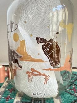 ViNTAGE Rare WESTERN COWBOY Sun Tea Jug W SPoUT Ranch Pattern GLaSS JaR WATER Pitcher Southwest Design 1960 s Miner Container Incorporated