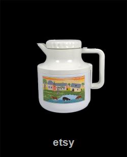 Villeroy and Boch Naif Thermos Carafe with Lid, Rowenta Vilbotherm, Vacuum Flask, Country Farm Scene, Made in West Germany
