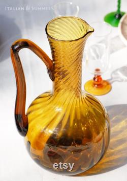 Vintage 1960s Italian Amber glass carafe mouth blown Murano or Empoli aber glass collectible Italy