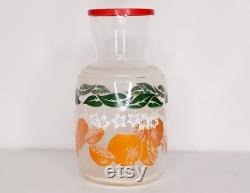 Vintage 1970 s Anchor Hocking Orange Juice Glass Carafe Container Pitcher with lid, Retro Orange Juice Carafe