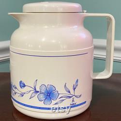 Vintage 6 cups Carafe Orlene Design by Helios Germany 388 Insulated Thermos Hot Cold Beige with Blue Flowers
