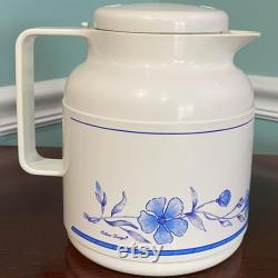 Vintage 6 cups Carafe Orlene Design by Helios Germany 388 Insulated Thermos Hot Cold Beige with Blue Flowers