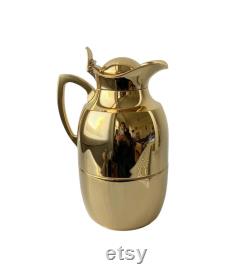 Vintage Alfi Vacuum Carafe. Gold Plated Thermos with Glass Flask. West Germany. 1980-90s.