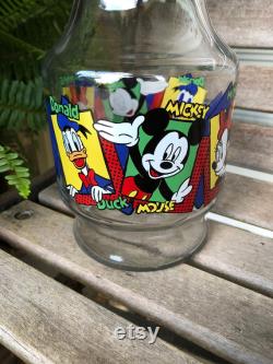 Vintage Anchor Hocking Mickey Mouse Donald Duck Minnie Mouse Glass Carafe Pitcher Decanter
