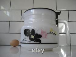 Vintage Arcoroc Rare Milk Glass Coffee Pot Anais Arcopal Retro mod made in France Black poppy florals Pink tulip French kitchen