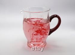 Vintage Art Deco Carafe Jug around 1930 Transparent Clear Red Engraving Roses Bauhaus 30s 20s Glass Bauhaus Juice Water