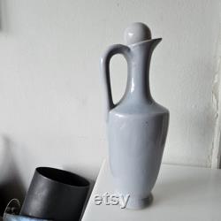 Vintage Art Deco Gray Glazed Stoneware Handled Carafe Jug withBall Stopper