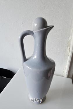 Vintage Art Deco Gray Glazed Stoneware Handled Carafe Jug withBall Stopper