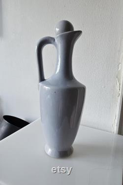 Vintage Art Deco Gray Glazed Stoneware Handled Carafe Jug withBall Stopper