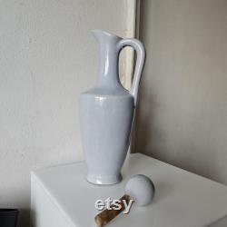 Vintage Art Deco Gray Glazed Stoneware Handled Carafe Jug withBall Stopper