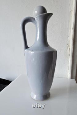 Vintage Art Deco Gray Glazed Stoneware Handled Carafe Jug withBall Stopper