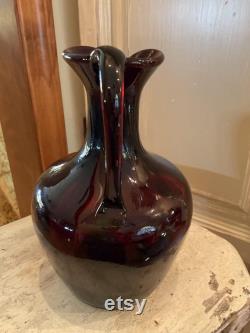 Vintage BROWN GLASS CARAFE With Large Pontil 8 3 4 Tall 5 1 2 Wide