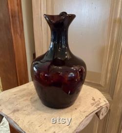 Vintage BROWN GLASS CARAFE With Large Pontil 8 3 4 Tall 5 1 2 Wide