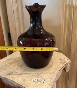 Vintage BROWN GLASS CARAFE With Large Pontil 8 3 4 Tall 5 1 2 Wide