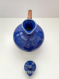 Vintage Bauer Pottery Plain Ware Carafe Coffee Pot Pitcher Cobalt Blue