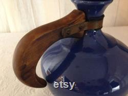 Vintage Bauer Pottery Plainware Coffee Carafe in Dark Blue with Wooden Handle 03480