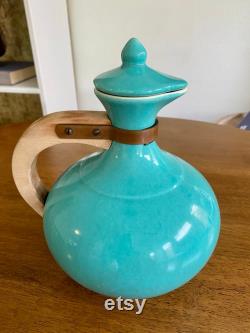 Vintage Bauer Pottery Turquoise Aqua Coffee Carafe Pot Pitcher, 1930s, Made in LA