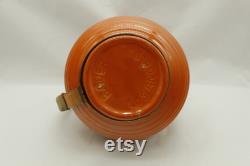Vintage Bauer Ringware Orange Carafe with Copper Lid and Handle Raffia (V8035)