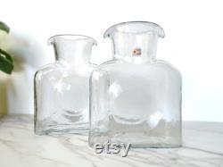 Vintage Blenko 384 Water Bottle Crystal Blown Glass Carafe Pair