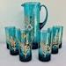 Vintage Bohemia Turquoise And Gold Glass Pitcher Set Lemonade Set Glass Jug Pimms Jug Vintage Glass Juice Set