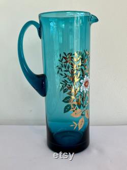 Vintage Bohemia turquoise and gold glass pitcher set lemonade set glass jug pimms jug vintage glass juice set