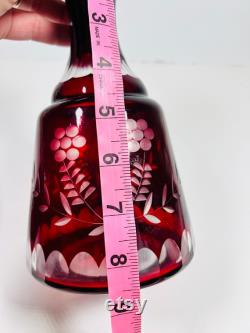 Vintage Bohemian Czech Ruby Cut to Clear Bedside Water Carafe Tumble Up and Glass