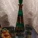 Vintage Bohemian Green Glass Hand Painted Decanter 6 Glasses Set