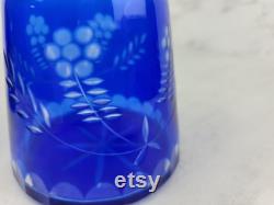 Vintage Bohemian cobalt blue glass carafe set vintage cut to clear blue glass nightstand carafe