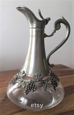 Vintage Carafe Pewter and Glass H 22cm