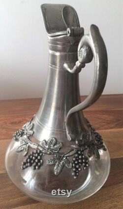 Vintage Carafe Pewter and Glass H 22cm