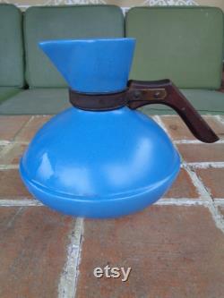 Vintage Catalina Pottery coffee carafe blue matte 1930's Santa Island Clay collectible